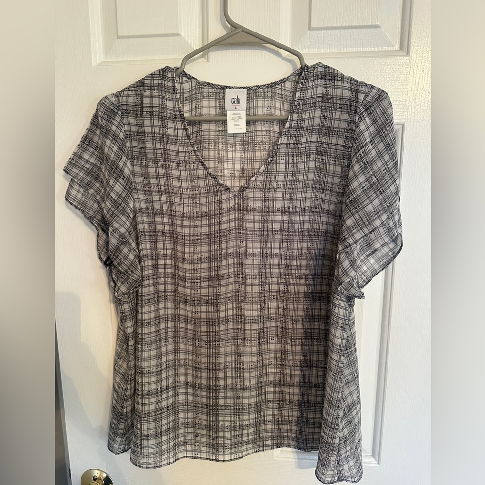 CAbi Black and White Checkered Blouse